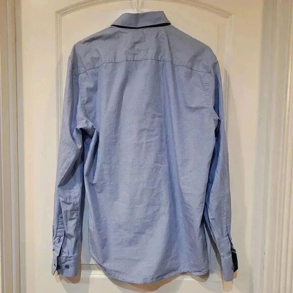 Ethan Williams Men's Blue w Polka-dot Cotton Dress Shirt EUC sz L Pit to pit 19 - Picture 7 of 8